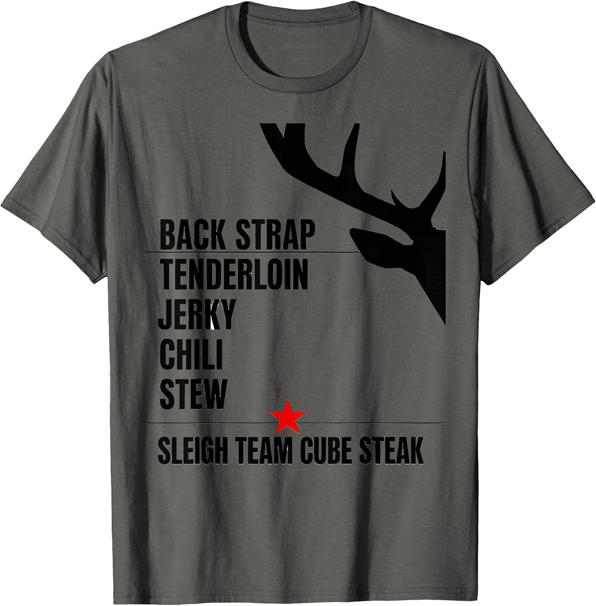 Men's Back Strap Tenderloin Jerky Christmas Deer Hunter Humor T-Shirt - Asphalt Grey