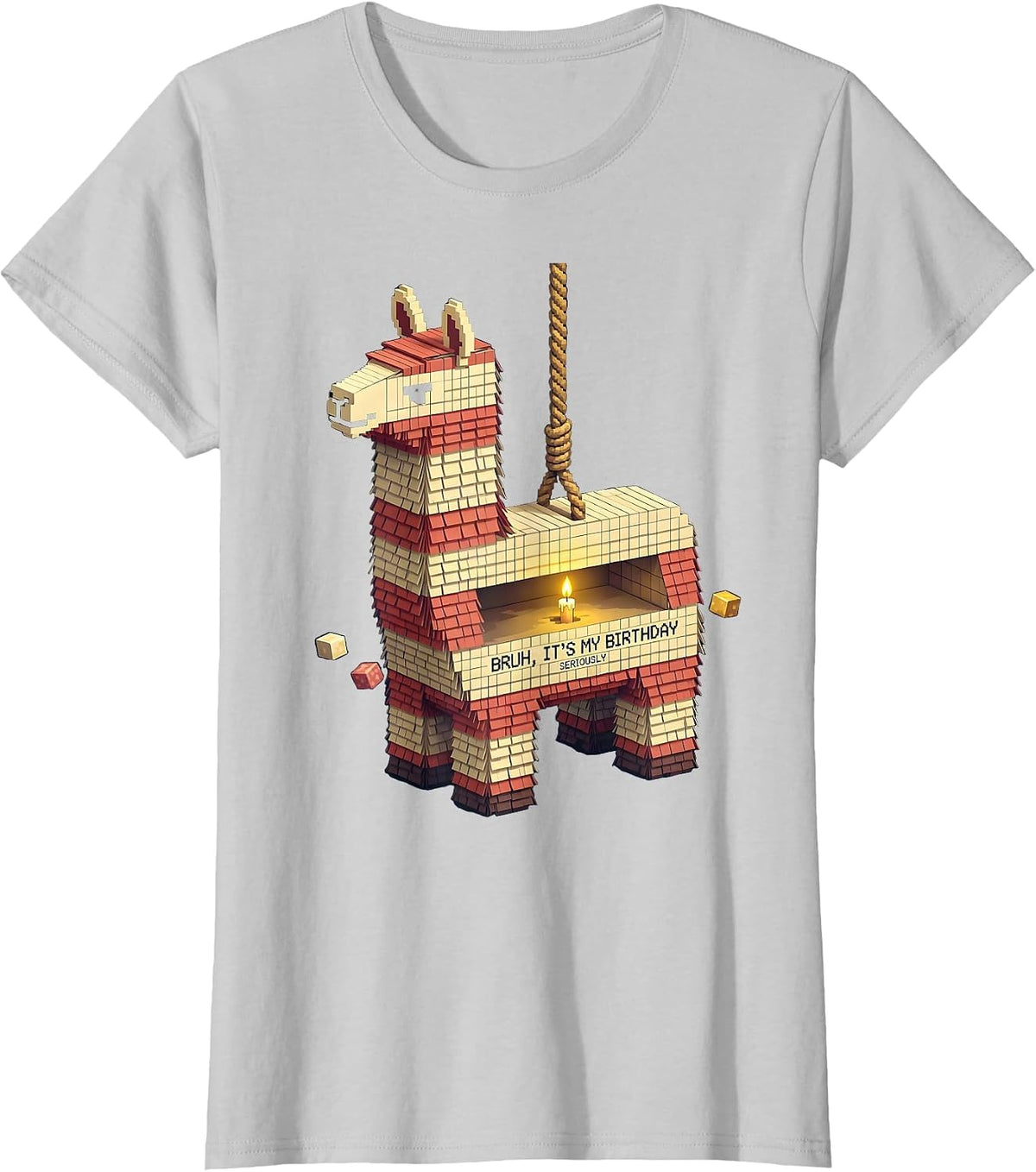Women's Bruh It's My Birthday Seriously Funny Llama Pinata Party T-Shirt - Silver Grey
