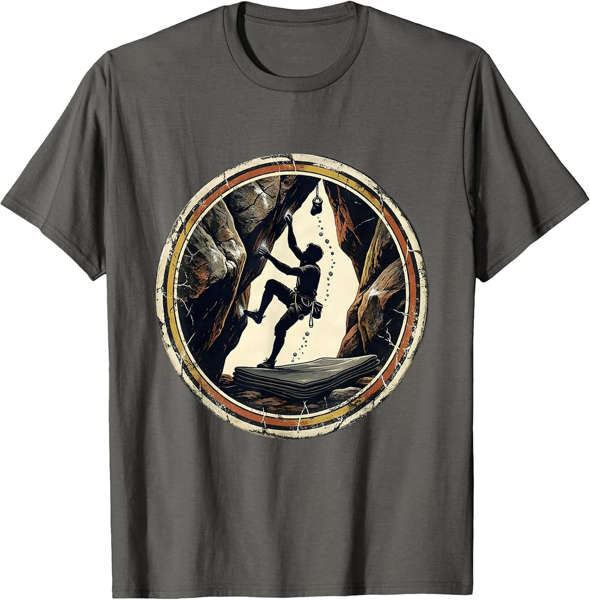Climbing Bouldering Distressed Rock Climber Humor T-Shirt - Asphalt Grey