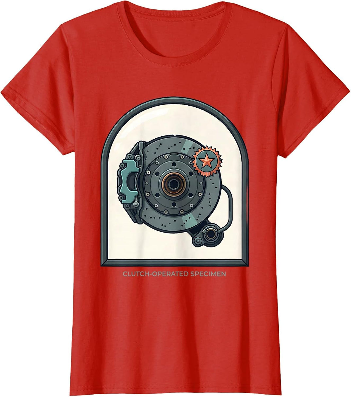 Clutch-Operated Specimen Funny Car Guy Manual Transmission T-Shirt - Red