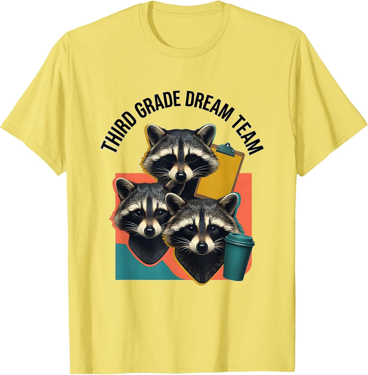 Men's Third Grade Dream Team Midcentury Modern Teacher Back T-Shirt - Lemon Yellow