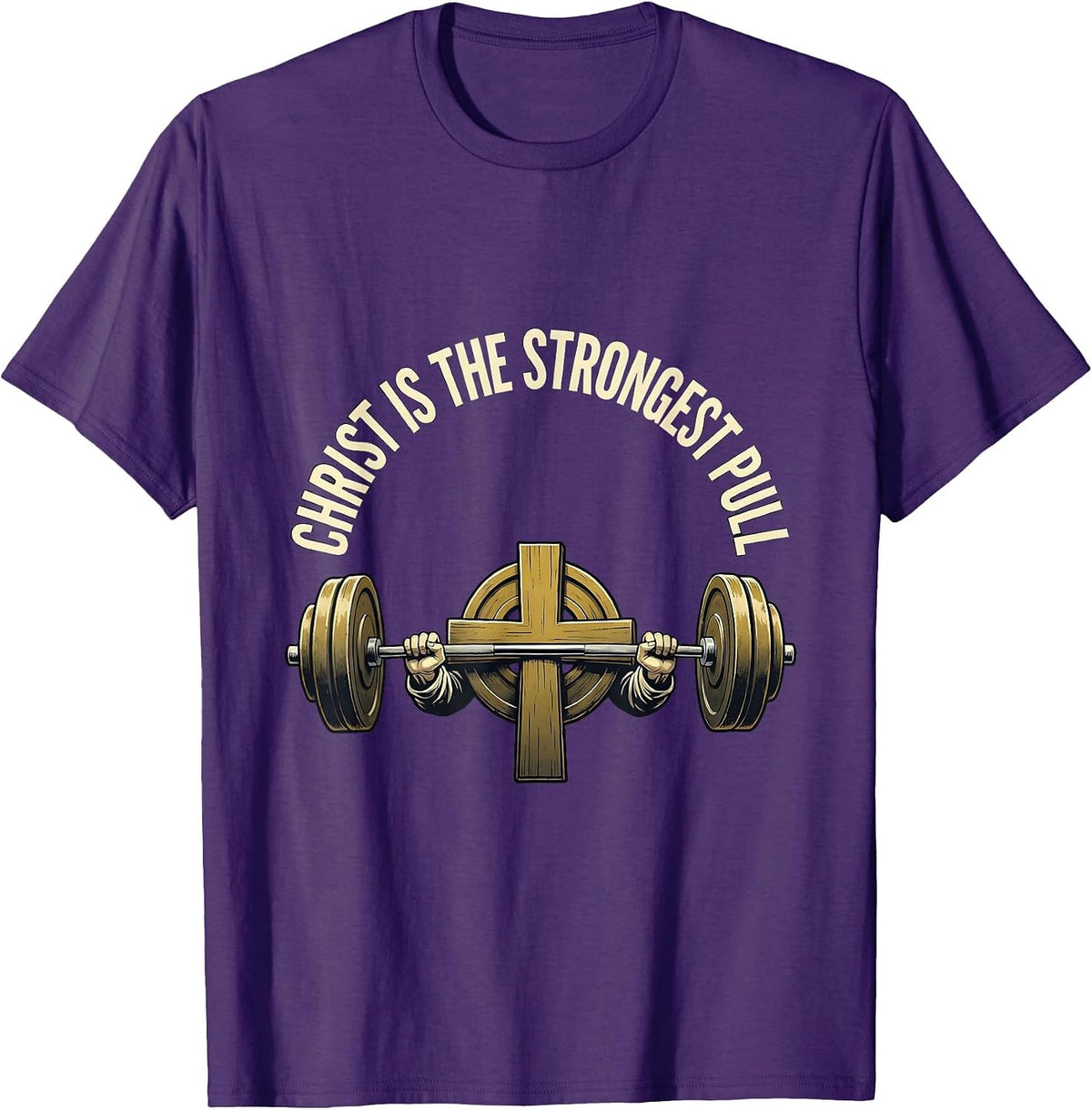 Christ Is The Strongest Pull Funny Christian Gym Jesus T-Shirt - Purple