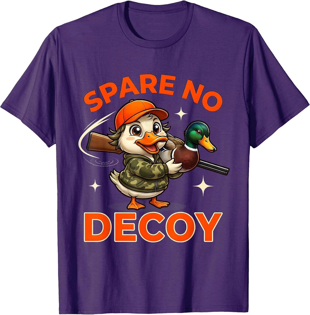 SPARE NO DECOY Funny Duck Hunter Cartoon Hunting Camp T-Shirt - Purple