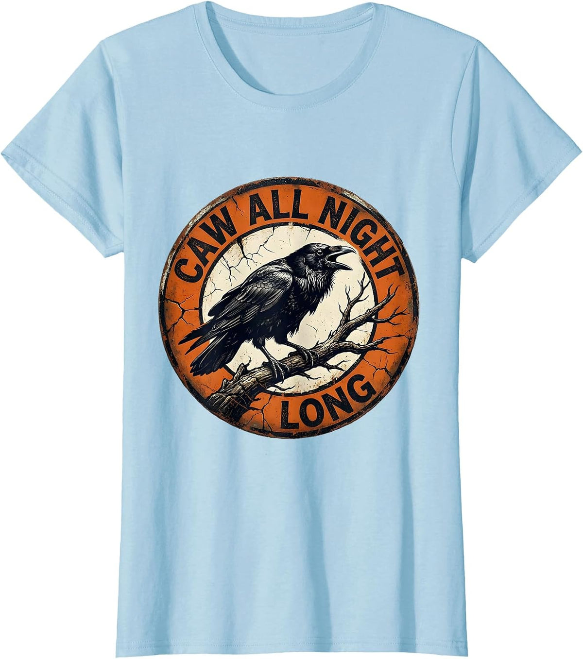 Women's CAW All Night Long Crow Night Owl Design T-Shirt - Baby Blue