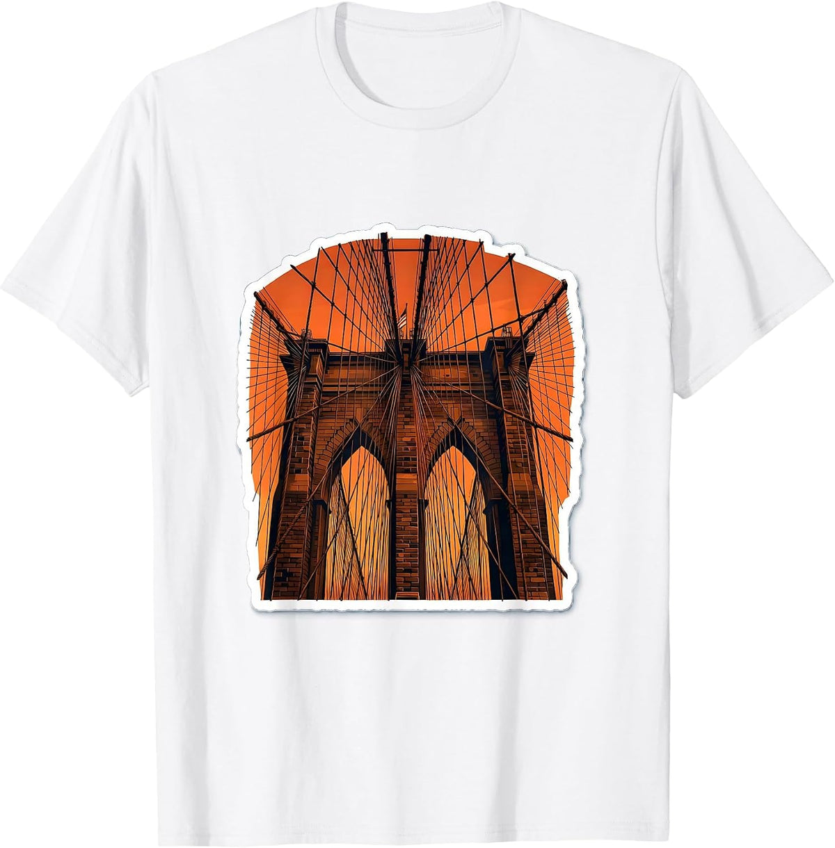 Men's Brooklyn Bridge Sunset Cables New York Art T-Shirt - White