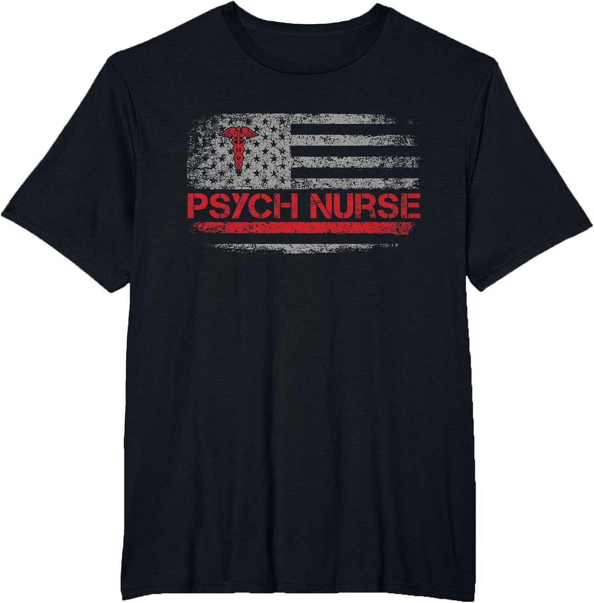 American Flag Psychiatric Nurse RN Mental Health Psych Nurse T-Shirt - Black