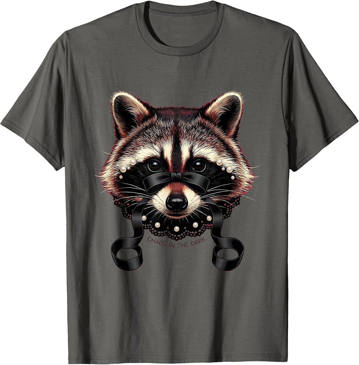 Chaos in the Dark Raccoon Graphic Design T-Shirt - Asphalt Grey