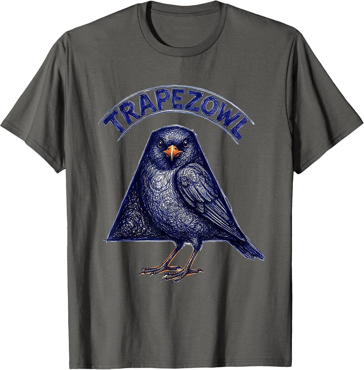 Trapezowl Ballpoint Scribble Geometric Bird Pun Funny Math T-Shirt - Asphalt Grey