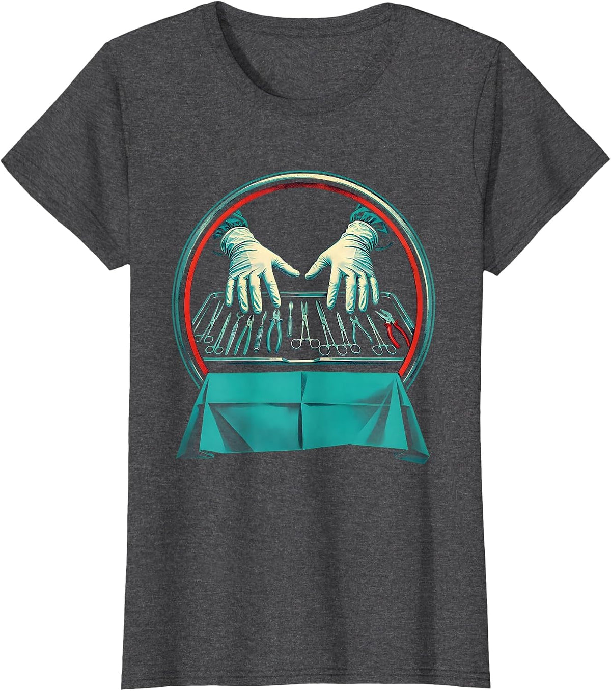 Women's Surgical Tech Hands Badge OR Scrub Tech Pride T-Shirt - Dark Heather Grey