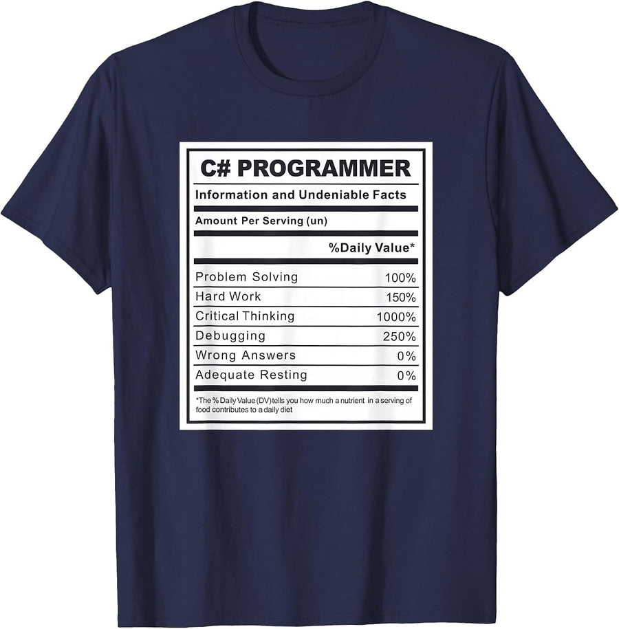 C# Programmer Nutritional Facts Programming Coding T-Shirt - Navy Blue