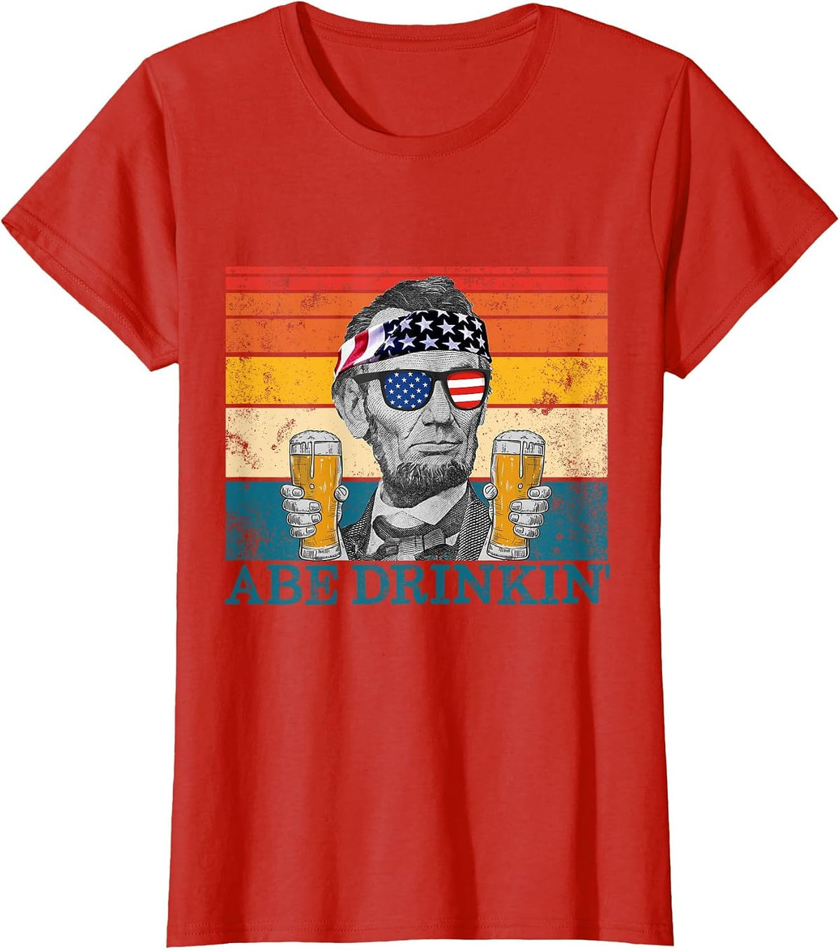 Abe Drinkin' Retro Drinking President Abraham Lincoln T-Shirt - Red