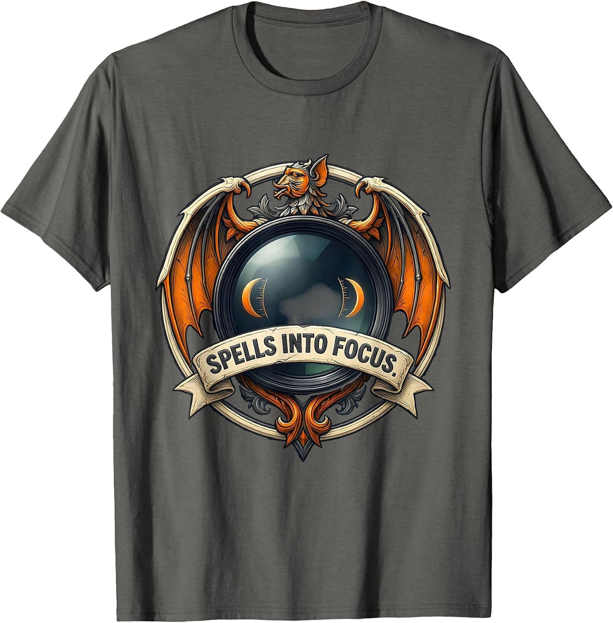 Men's Spells Into Focus Emblem Funny Halloween Optometrist Eye T-Shirt - Asphalt Grey