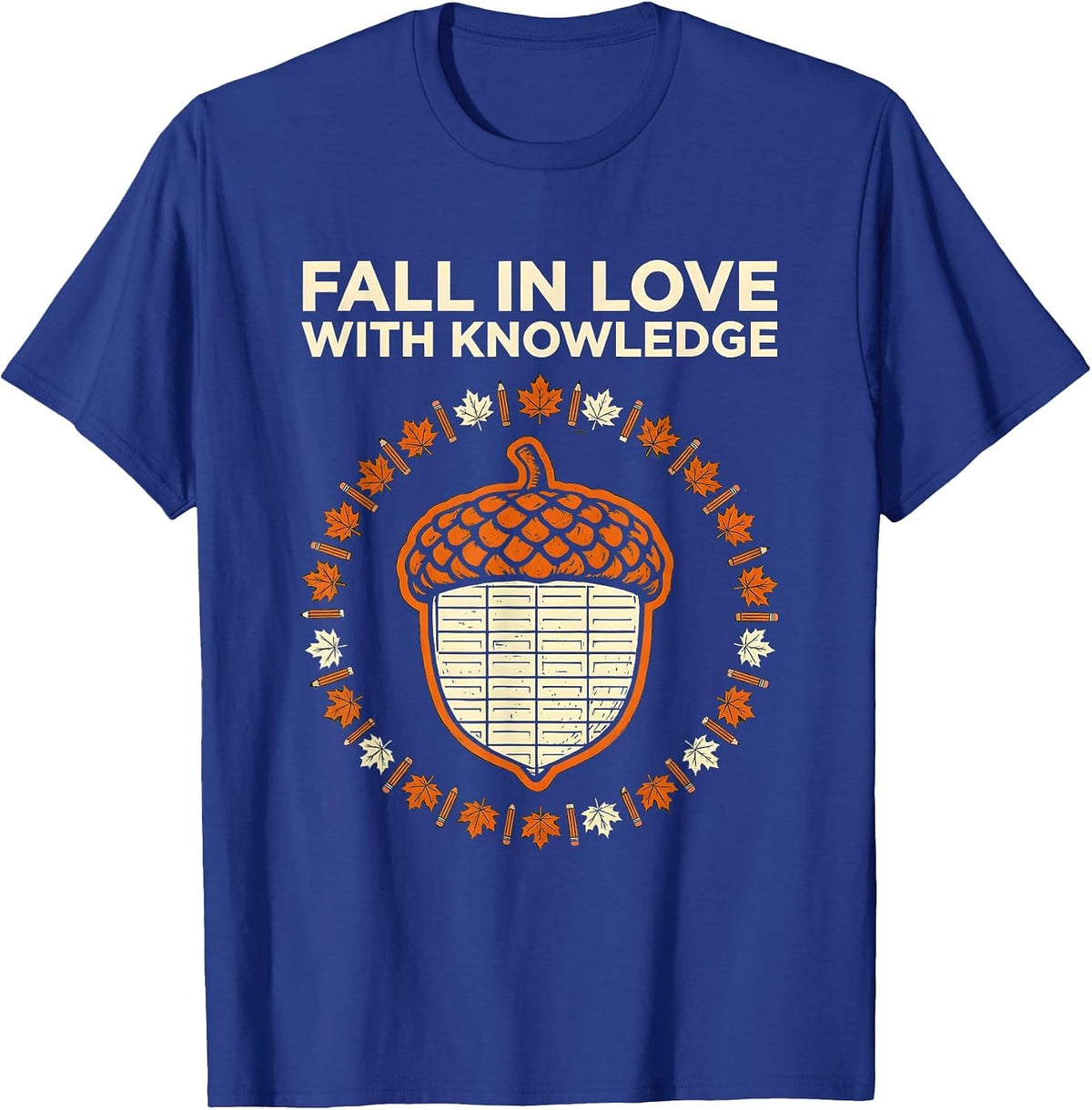Men's Fall In Love With Knowledge Retro Teacher Autumn Halloween T-Shirt - Royal Blue