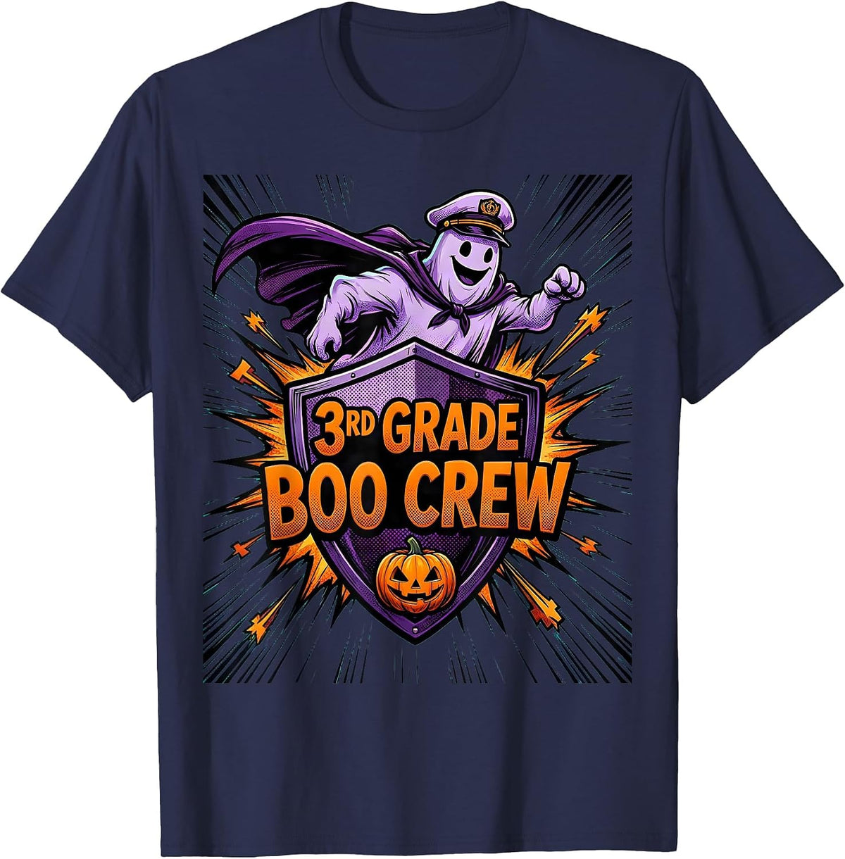3rd Grade Boo Crew Spooky Third Grade Halloween Teacher T-Shirt - Navy Blue