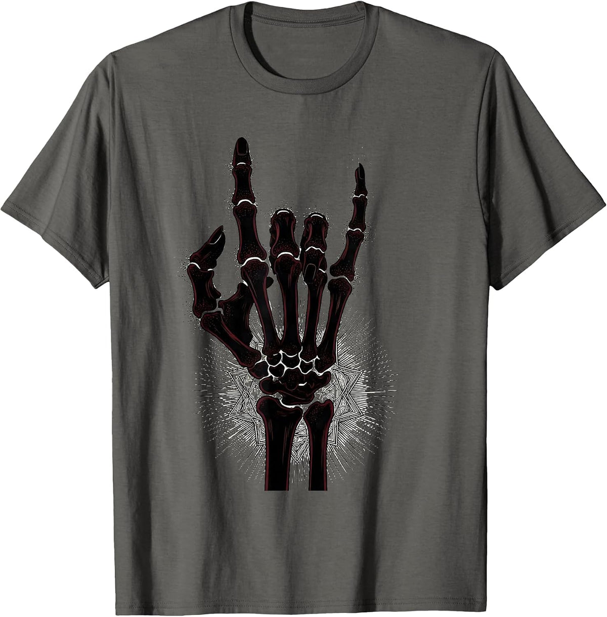 Men's Skeleton Hand Rock and Roll Radiology Sign T-Shirt - Asphalt Grey