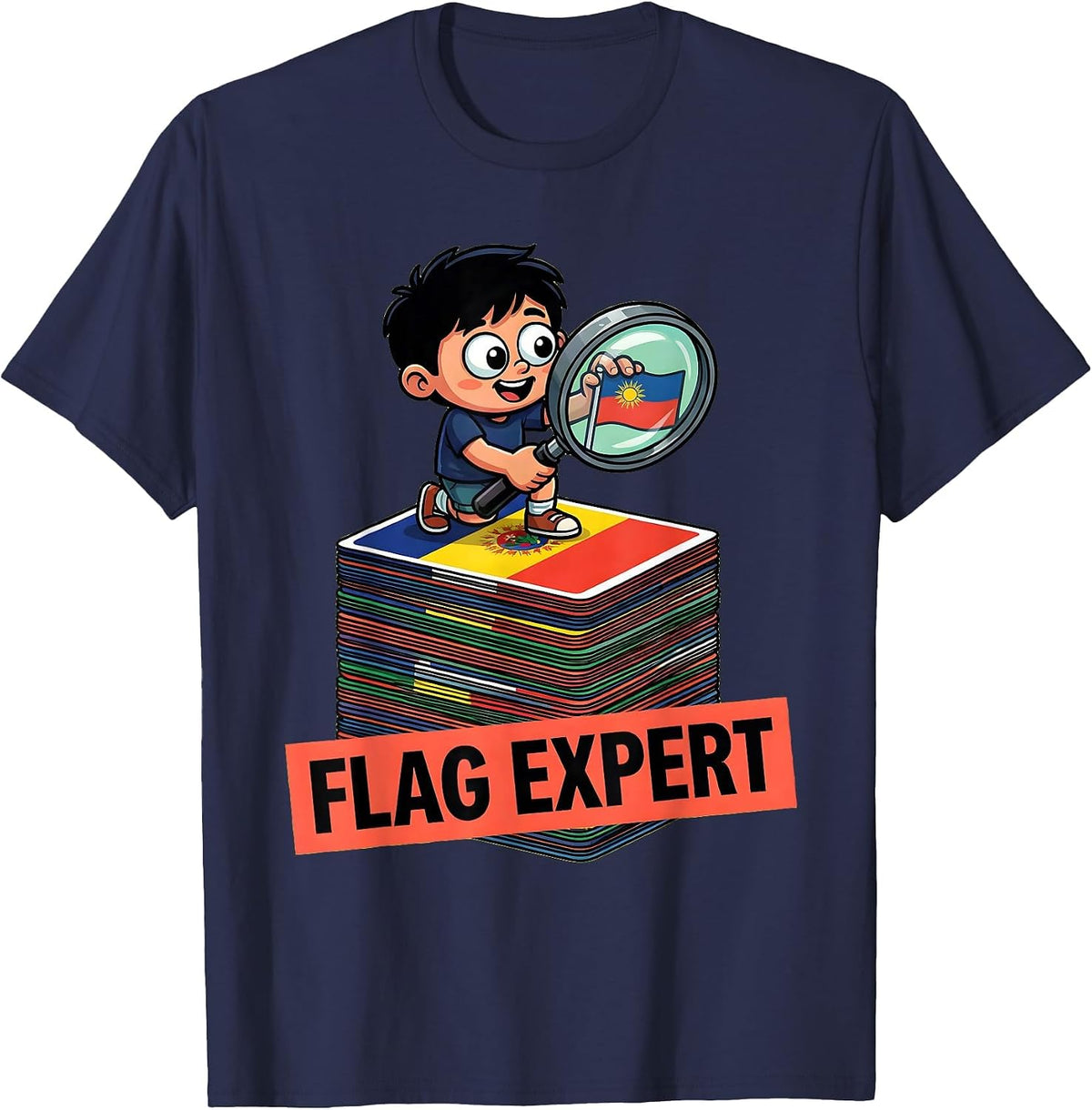 Flag Expert Cute World Travel Geography Lover T-Shirt - Navy Blue
