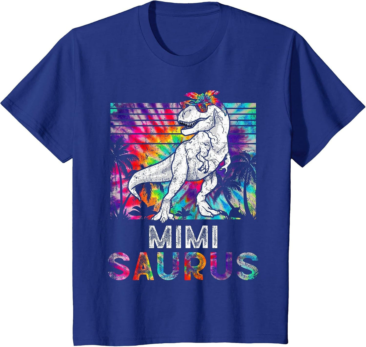 Mimisaurus Dinosaur Mimi Saurus Family Matching Tie Dye T-Shirt - Royal Blue