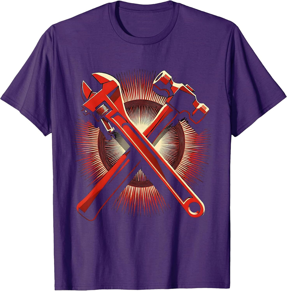 Crossed Wrench and Hammer Mechanic Graphic T-Shirt - Purple