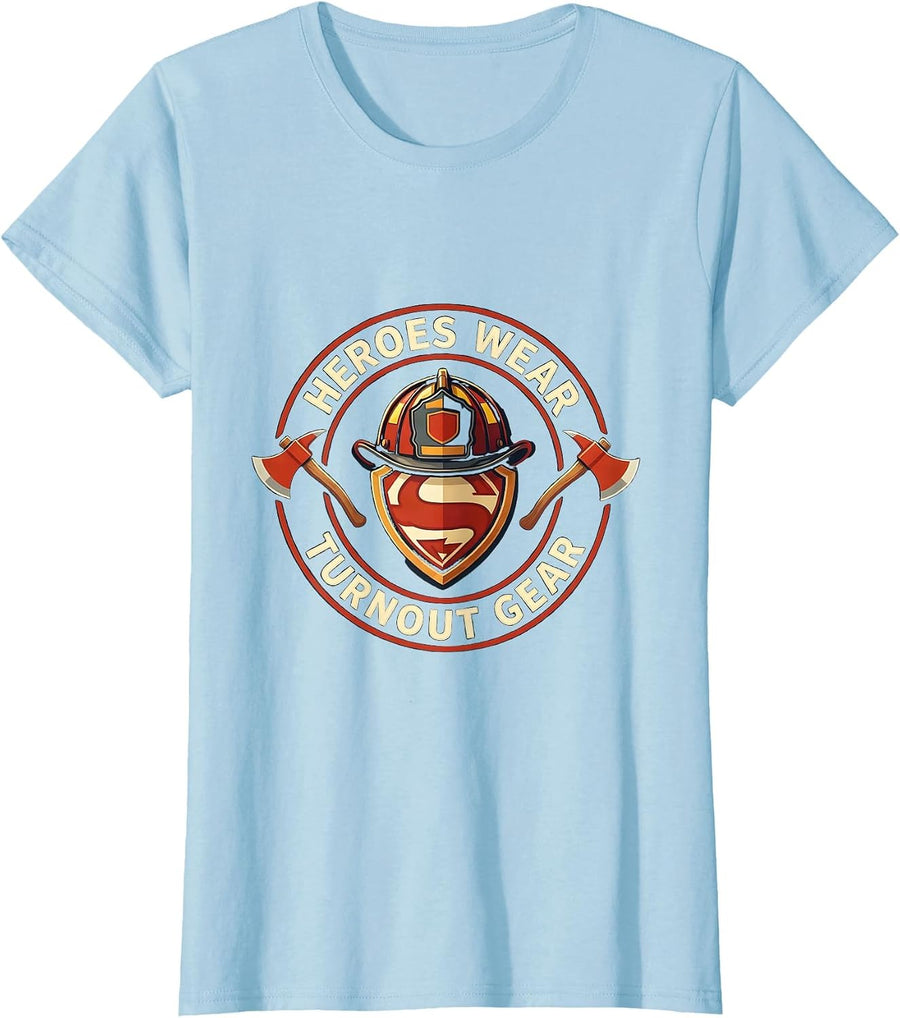 Women's Heroes Wear Turnout Gear Firefighter Design T-Shirt - Baby Blue