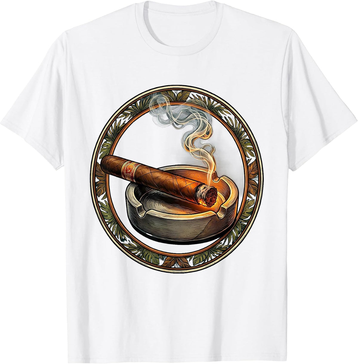 Men's Cuban Cigar Ashtray Smoke Art Illustration T-Shirt - White
