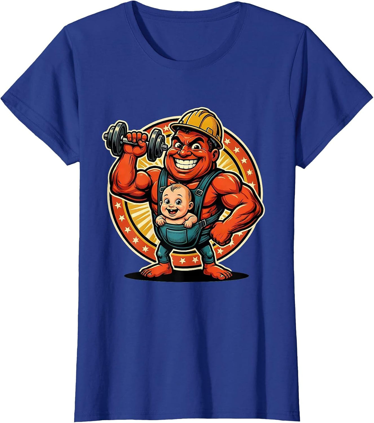Women's Dad Baby Carrier Weightlifting Graphic Tee T-Shirt - Royal Blue