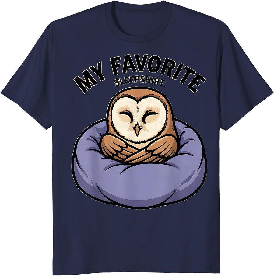 My Favorite Sleepshirt Cute Barn Owl Kids Pajama Sleepwear T-Shirt - Navy Blue