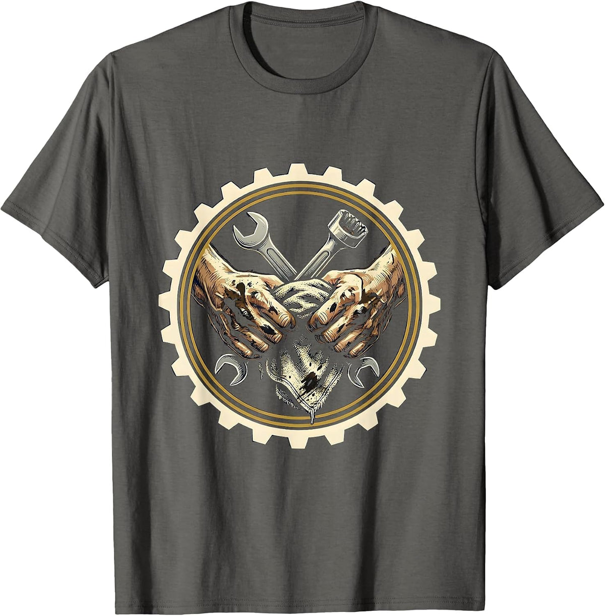 Men's Mechanic Wiping Grease Hands Graphic T-Shirt - Asphalt Grey