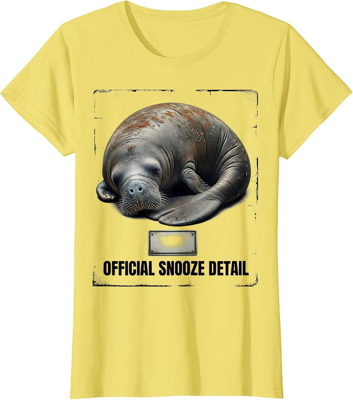 Official Snooze Detail Distressed Funny Manatee Sea Cow T-Shirt - Lemon Yellow