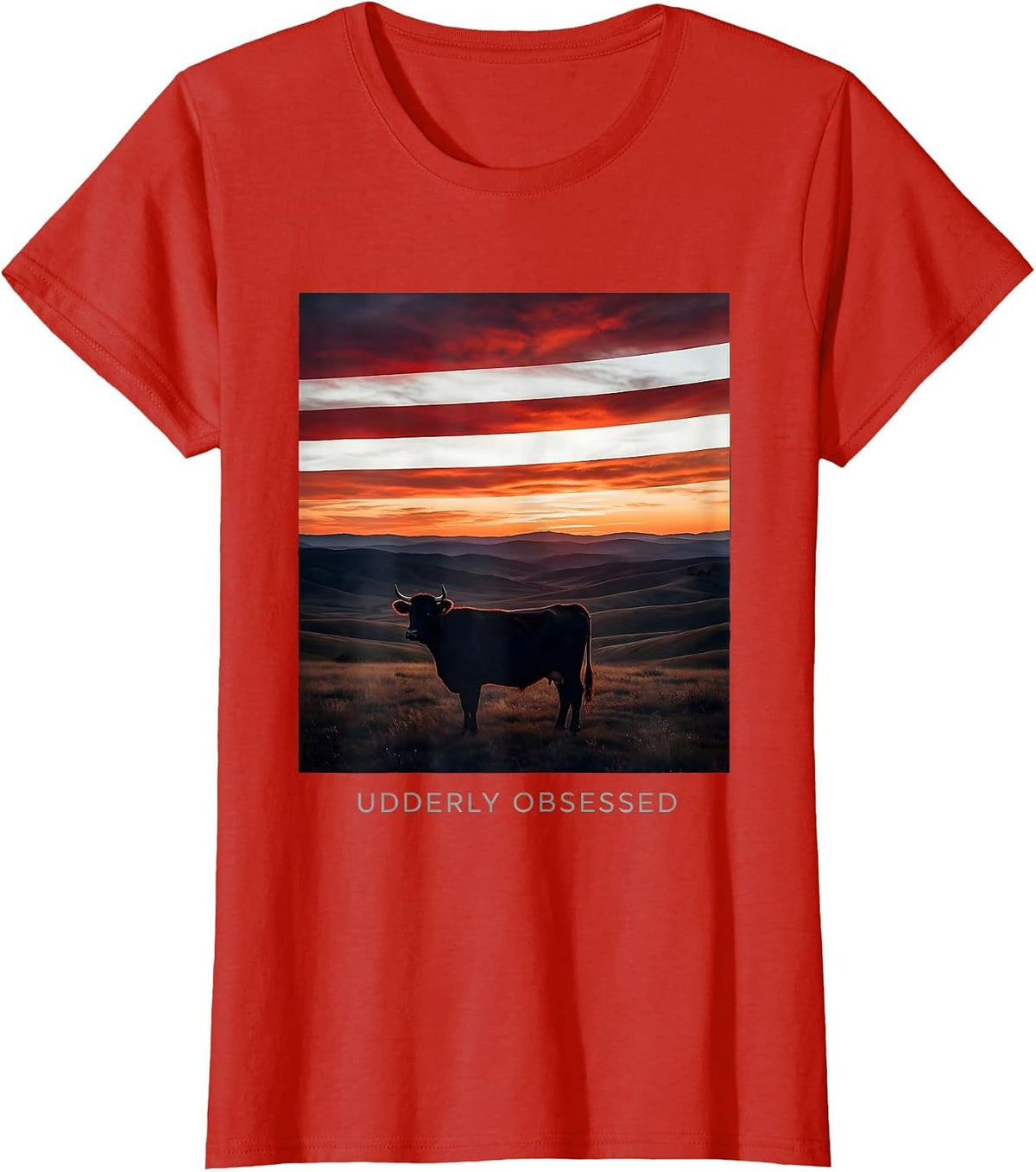 Udderly Obsessed Funny Cow Lover Design T-Shirt - Red