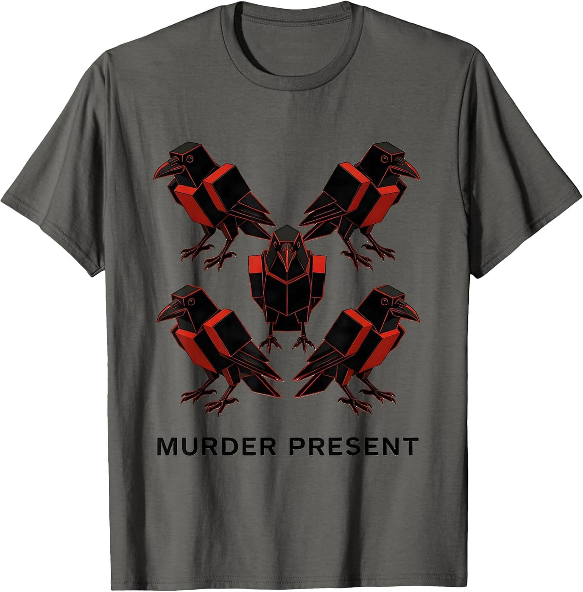 MURDER PRESENT Geometric Crow Dark Humor Bird Lover Gothic T-Shirt - Asphalt Grey