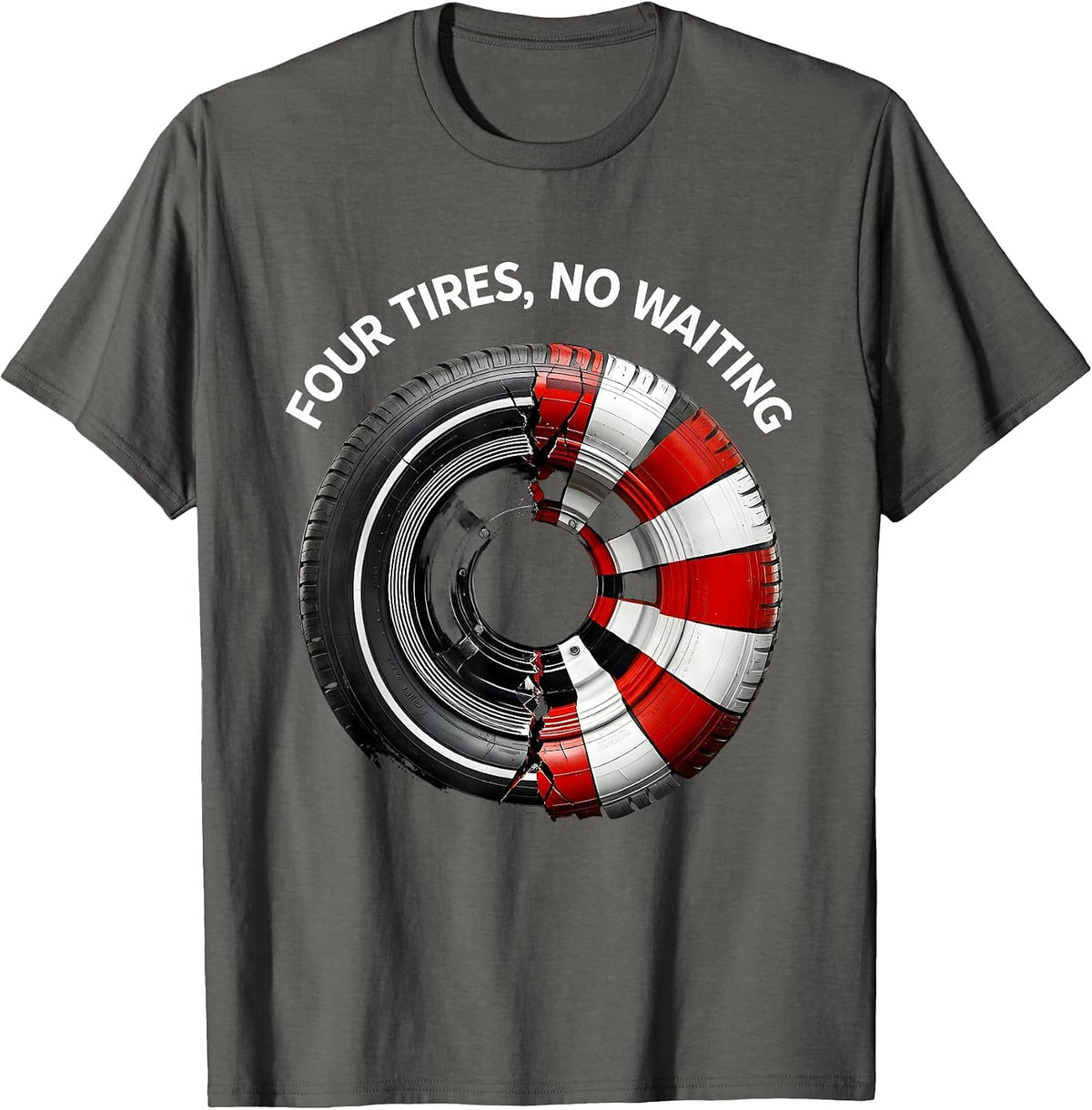 Men's Four Tires No Waiting Pit Crew Racing Design T-Shirt - Asphalt Grey