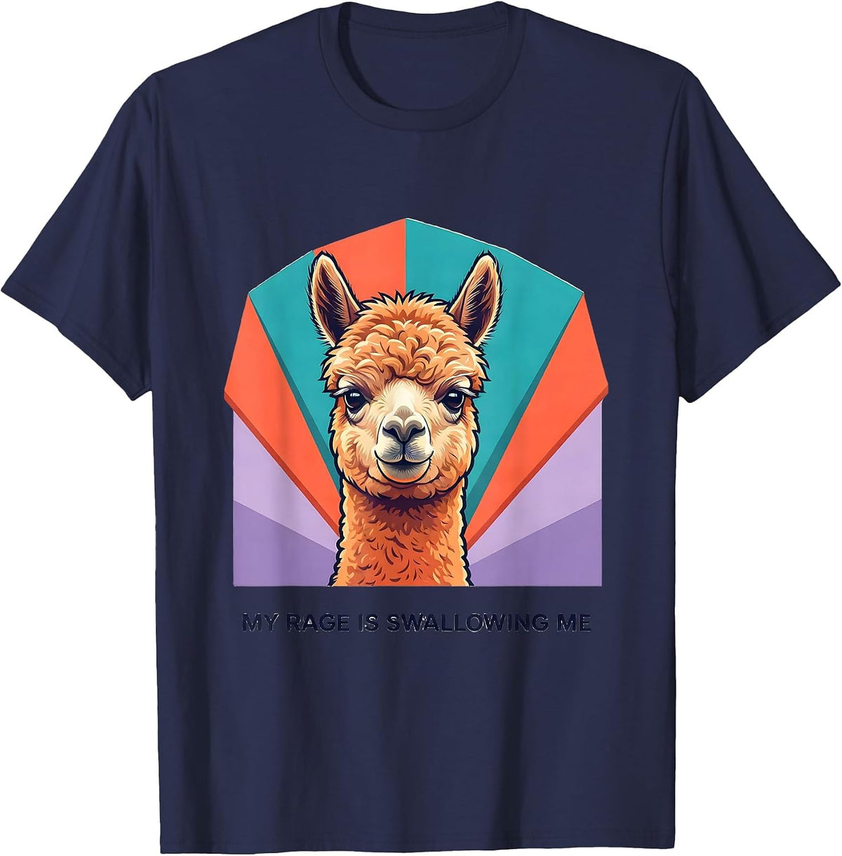 My Rage Is Swallowing Me Funny Llama Animal Meme Humor T-Shirt - Navy Blue