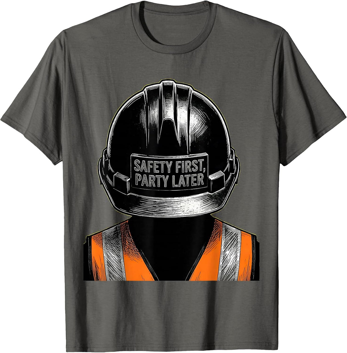 Men's Safety First Party Later Labor Day Design T-Shirt - Asphalt Grey