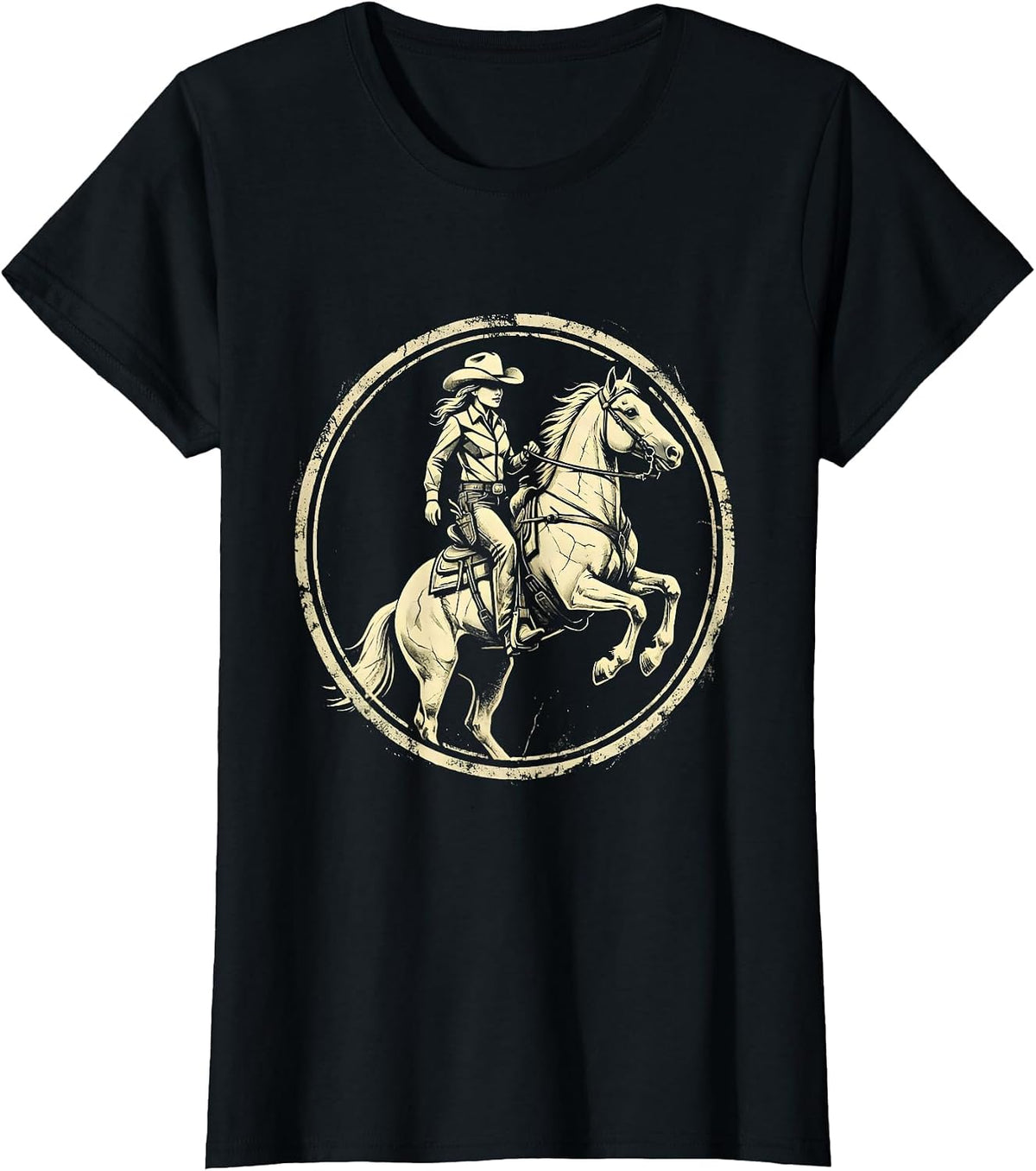 Women's Camo Rider Wild Horse Graphic Design T-Shirt - Black