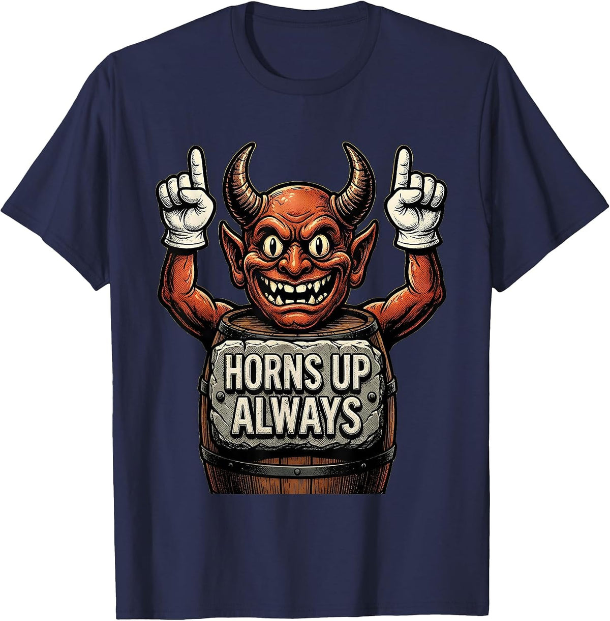 Men's Horns Up Always Metal Band Graphic Design T-Shirt - Navy Blue