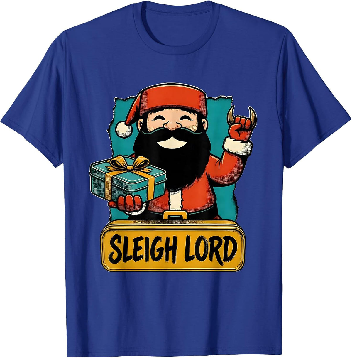 Men's Sleigh Lord Retro Advertising Mascot Heavy Metal Rock T-Shirt - Royal Blue