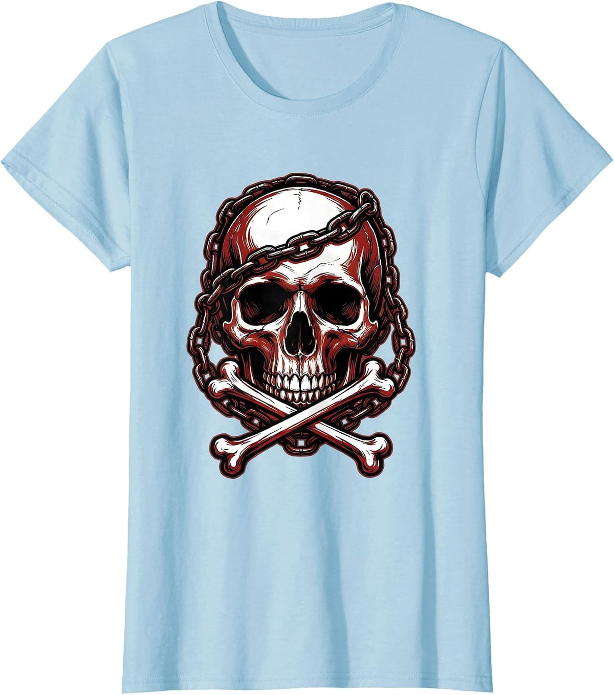 Skull Anchor Chain Crossbones Graphic T-Shirt - Baby Blue