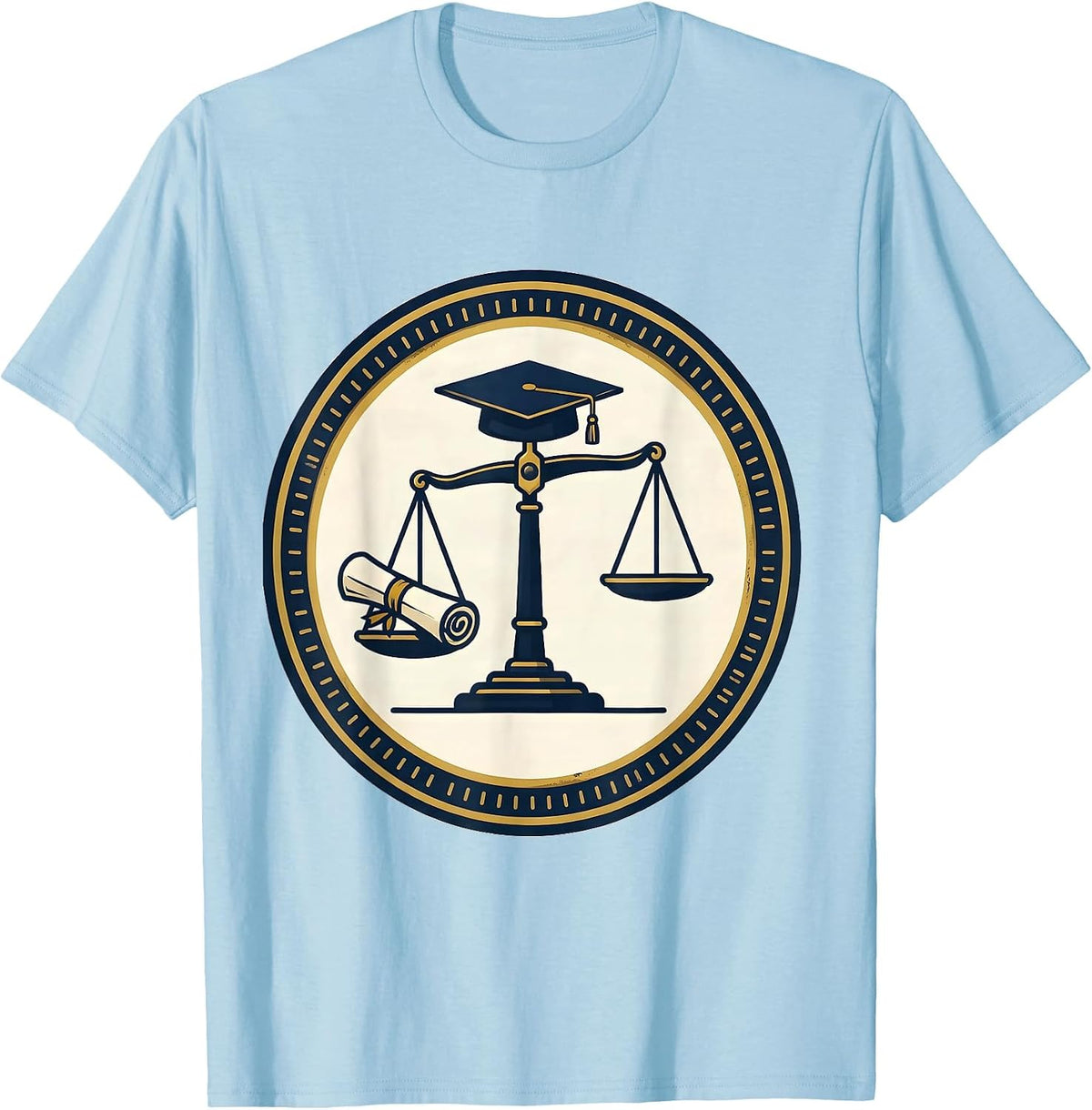 Men's Sealed Balance Scale Doctoral Cap PhD Graduation Humor T-Shirt - Baby Blue