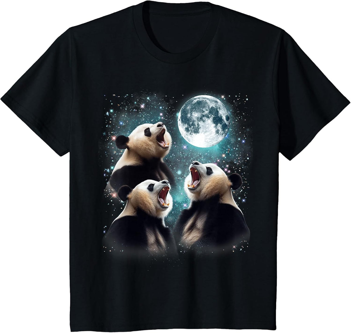 3 Panda Moon Howling Panda Head Funny for Men, Women, Kid T-Shirt - Black