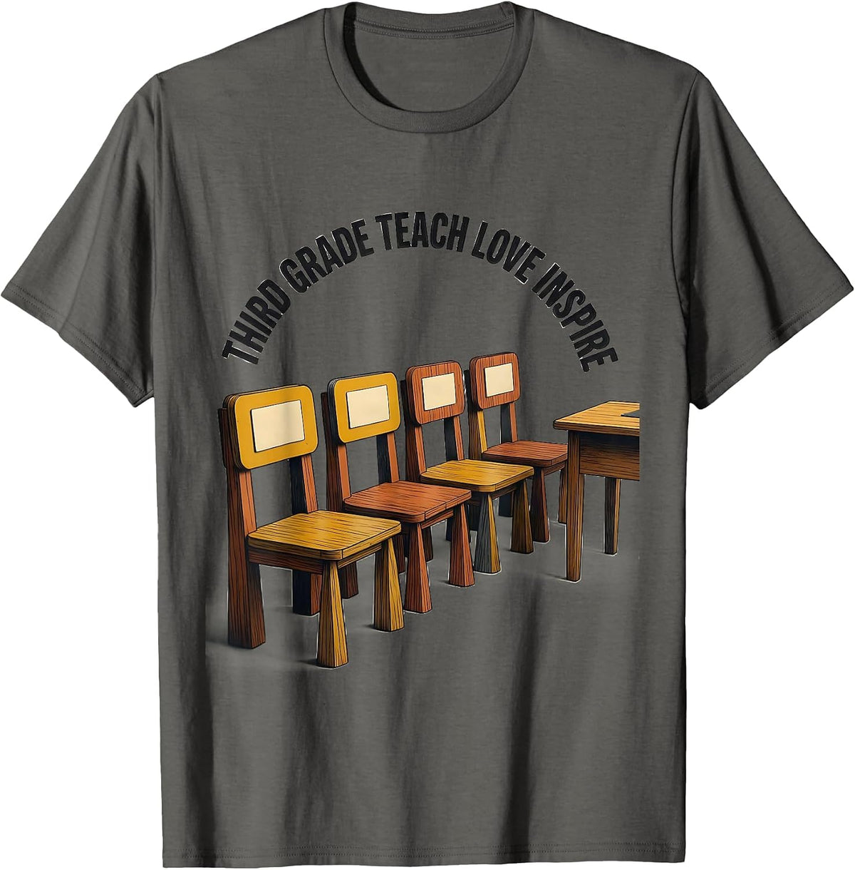 Men's Third Grade Teach Love Inspire Midcentury Modern Teacher T-Shirt - Asphalt Grey