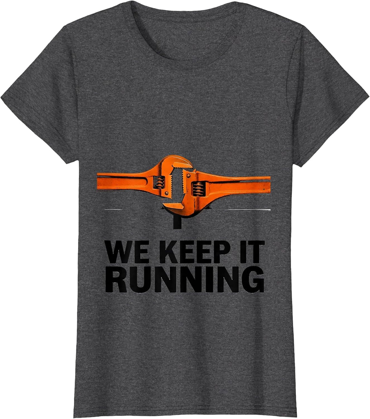 Women's We Keep It Running Brutalist Graphic American Flag Mechanic T-Shirt - Dark Heather Grey