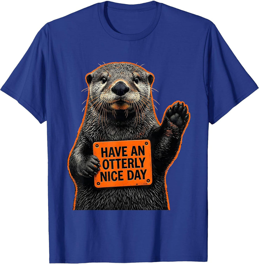 Have An Otterly Nice Day Cute Otter Lover Humor Stencil T-Shirt - Royal Blue