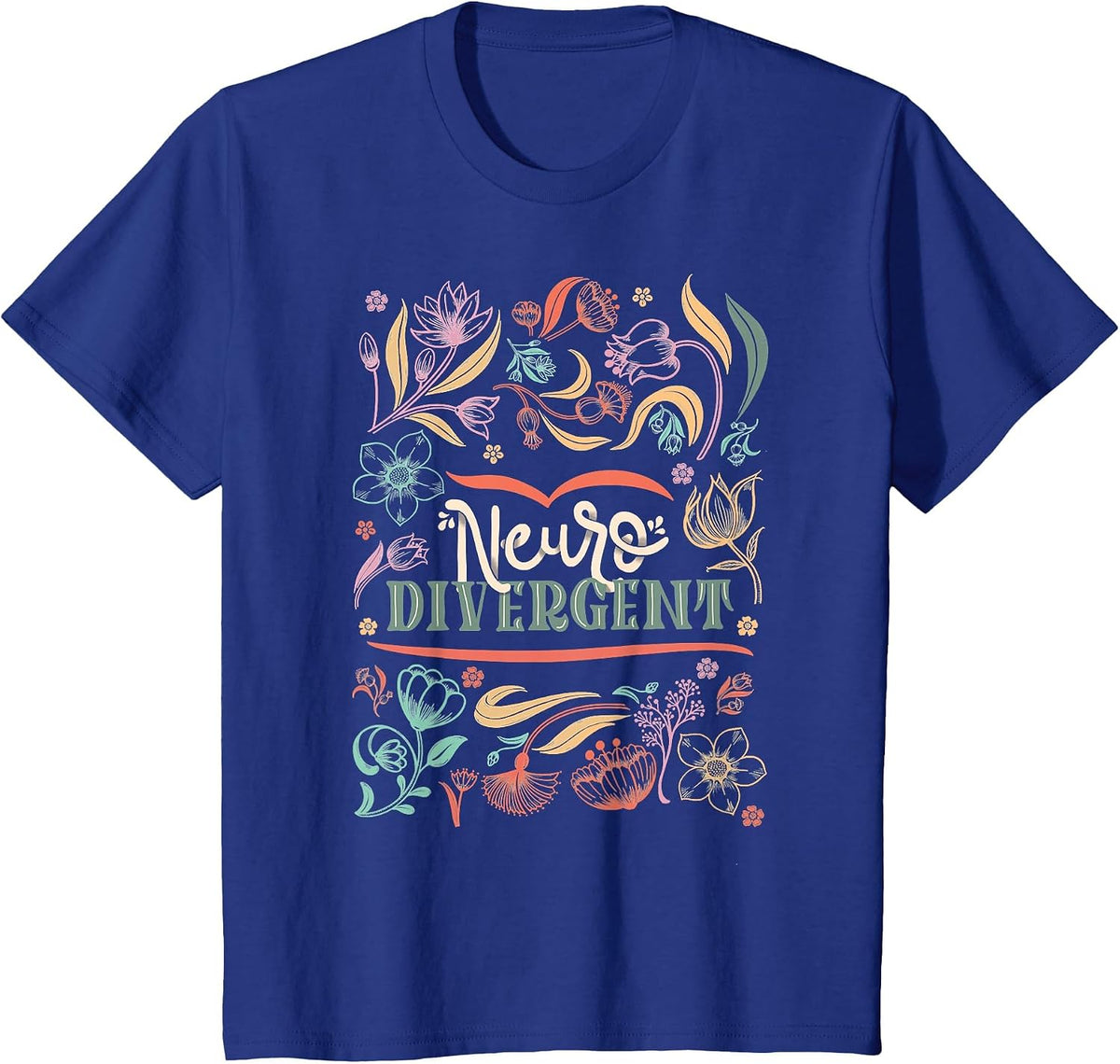 Floral Neurodivergent Autism Awareness T-Shirt - Royal Blue