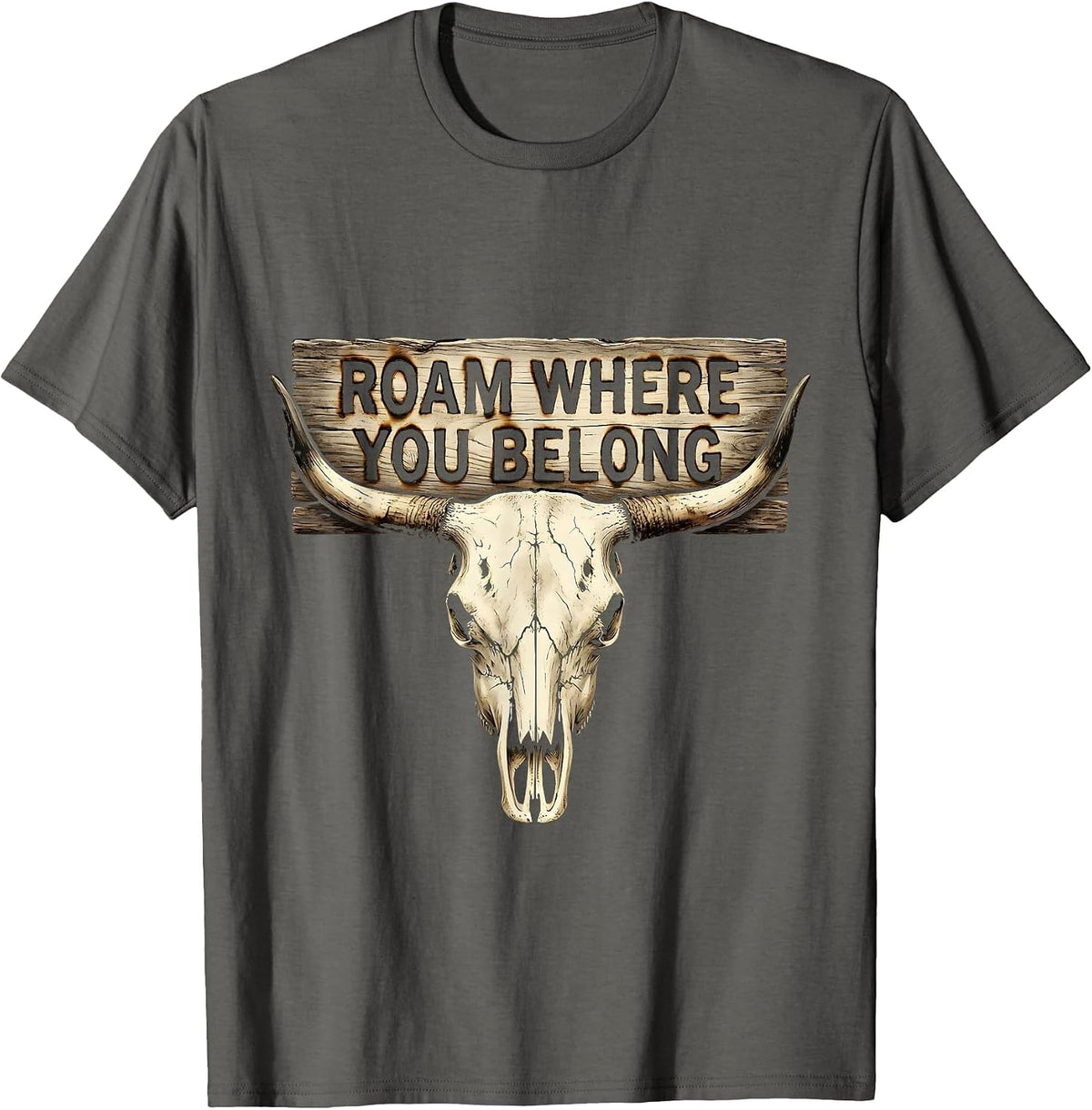 Roam Where You Belong Cow Lover Design T-Shirt - Asphalt Grey