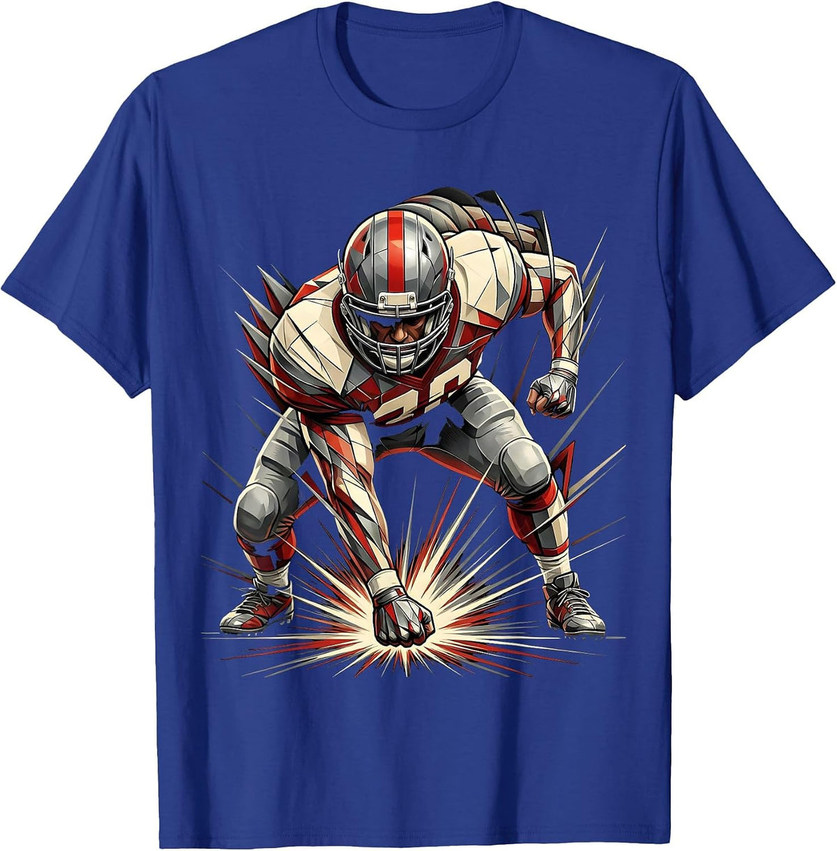 Defensive Lineman Three-Point Stance Football Graphic T-Shirt - Royal Blue