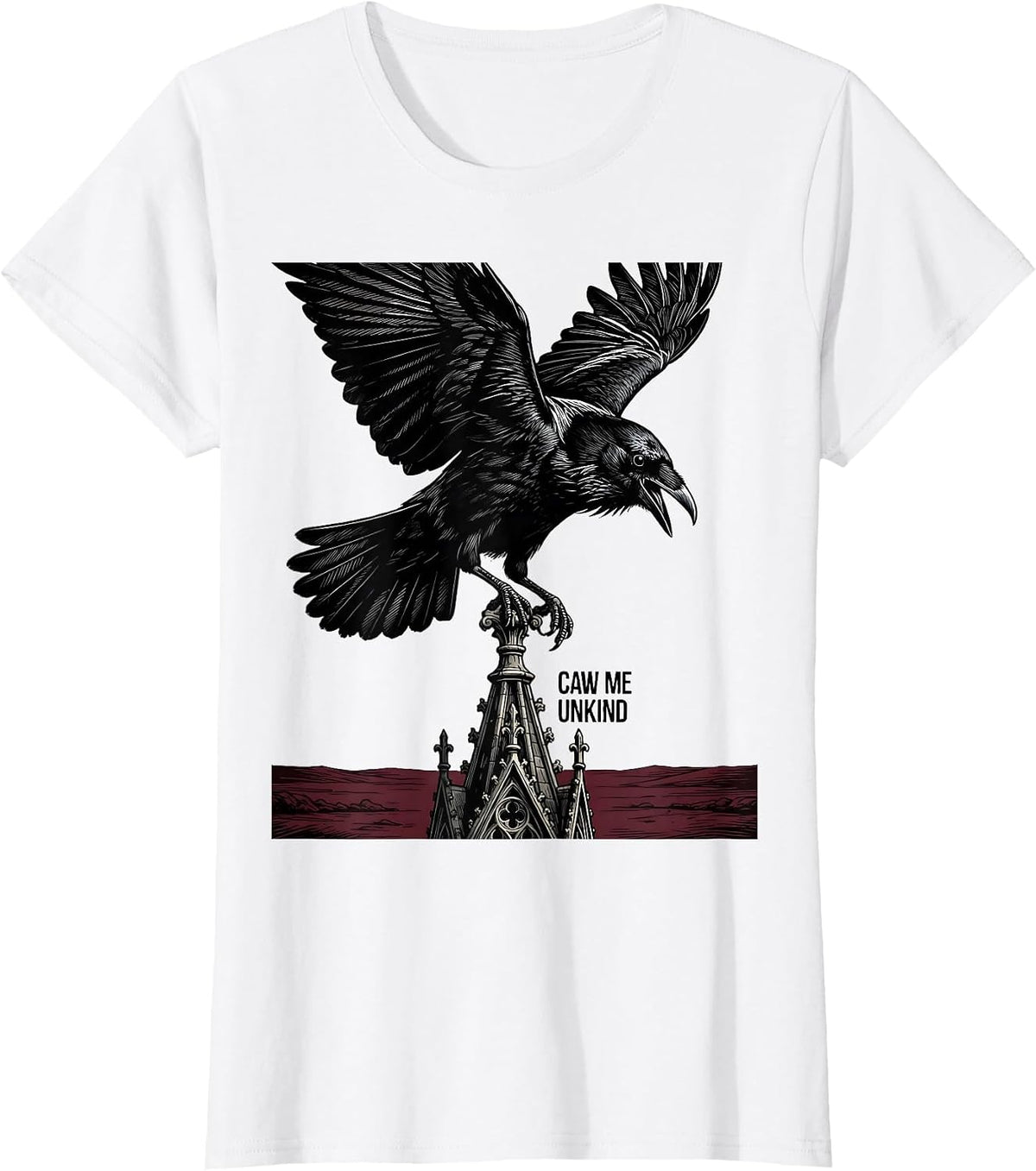 Women's caw me unkind Gothic Crow Raven Bird-Pun Humor T-Shirt - White