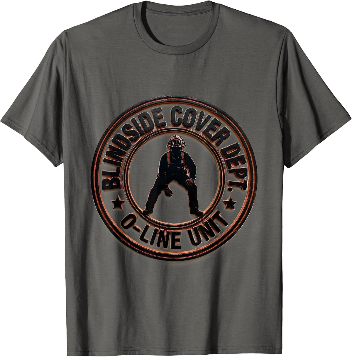 Blindside Cover Dept. O-Line Unit Funny Football Lineman T-Shirt - Asphalt Grey