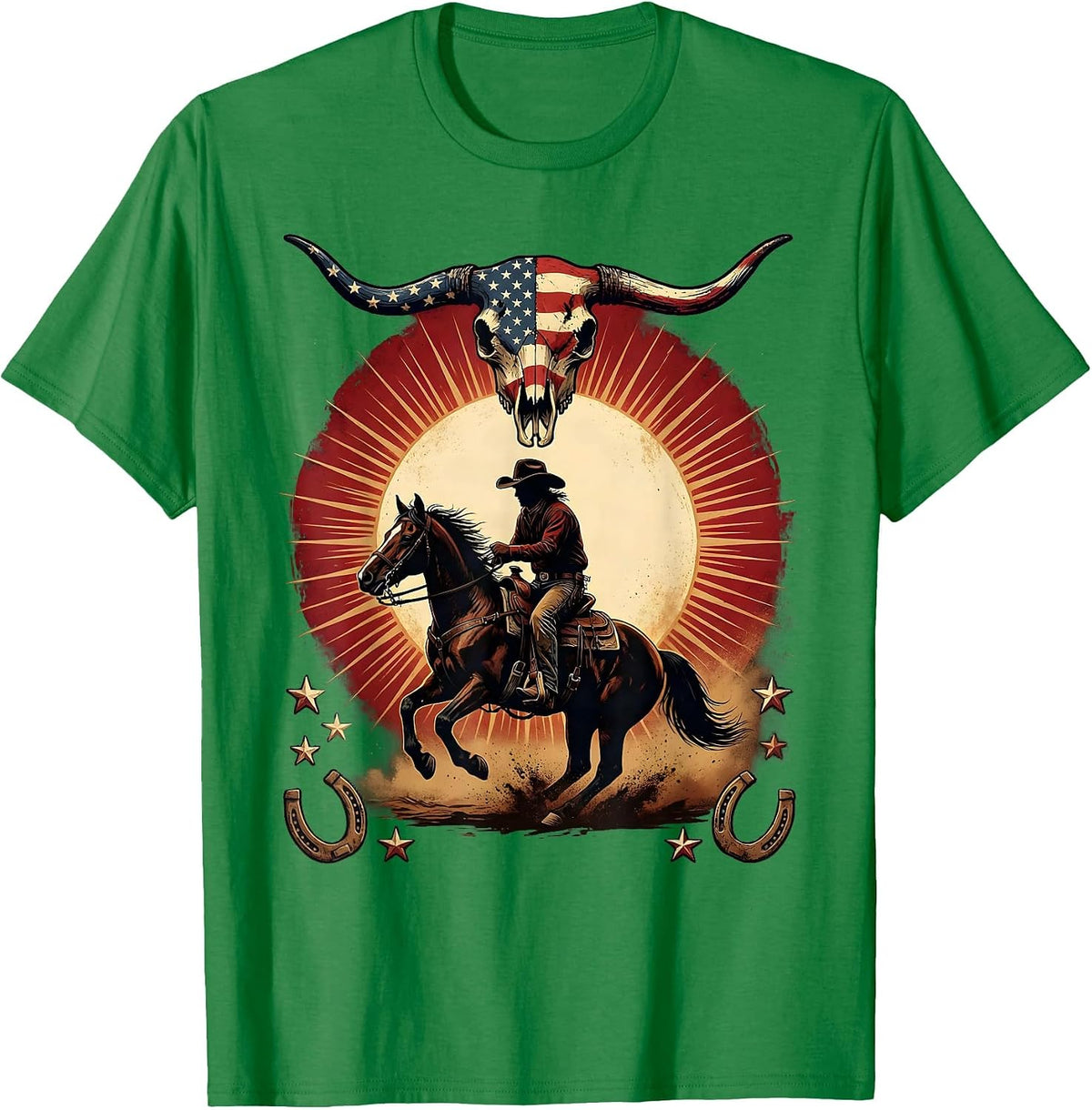 Men's Cowboy Silhouette Riding Horse at Dusk T-Shirt - Kelly Green