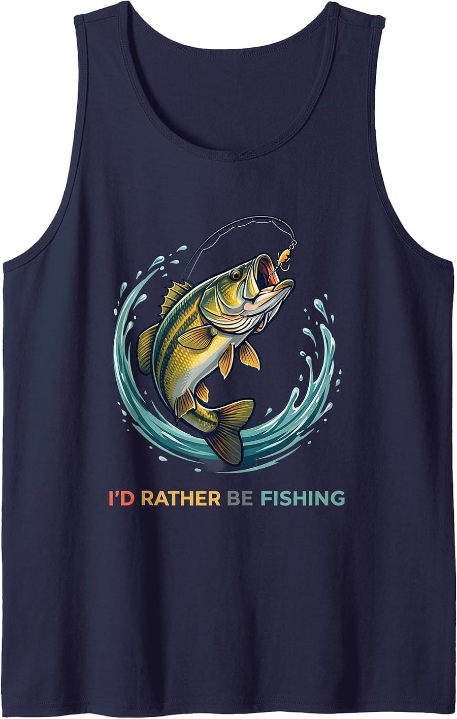 I'd Rather Be Fishing Mens Graphic Design Tank Top - Navy Blue