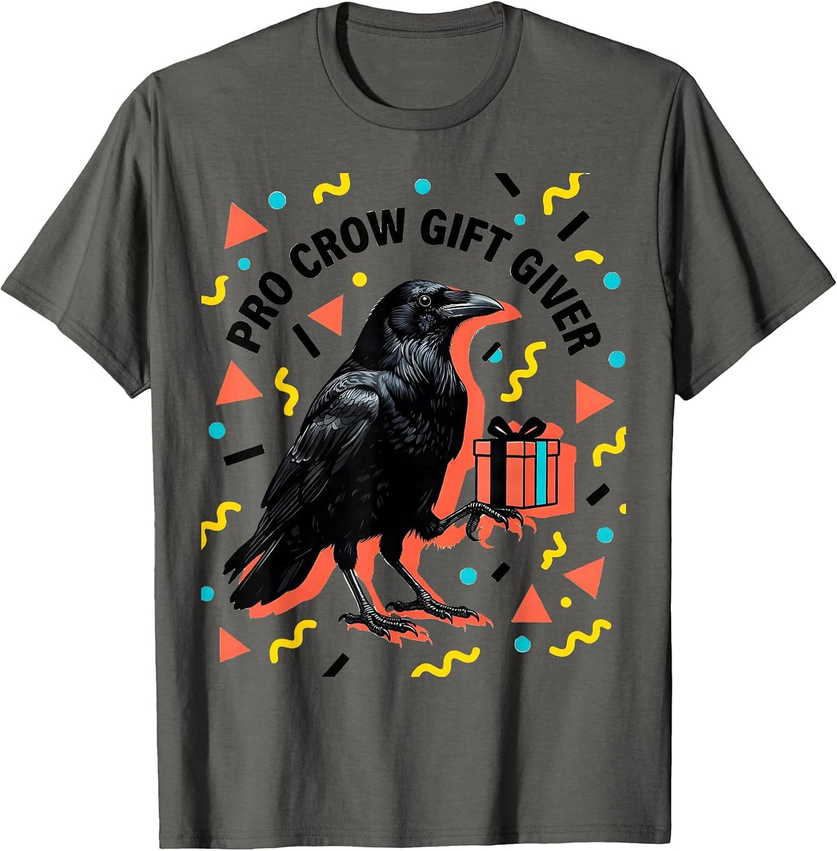 Men's Pro Crow Gift Giver Crow Lover Design T-Shirt - Asphalt Grey